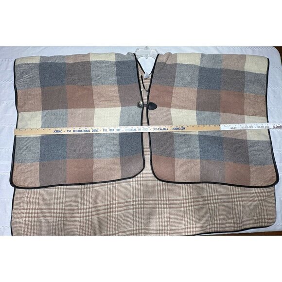 Liz Claiborne Plaid Poncho Cape Shawl Tweed New Equestrian Neutral Luxury OS - Picture 6 of 11